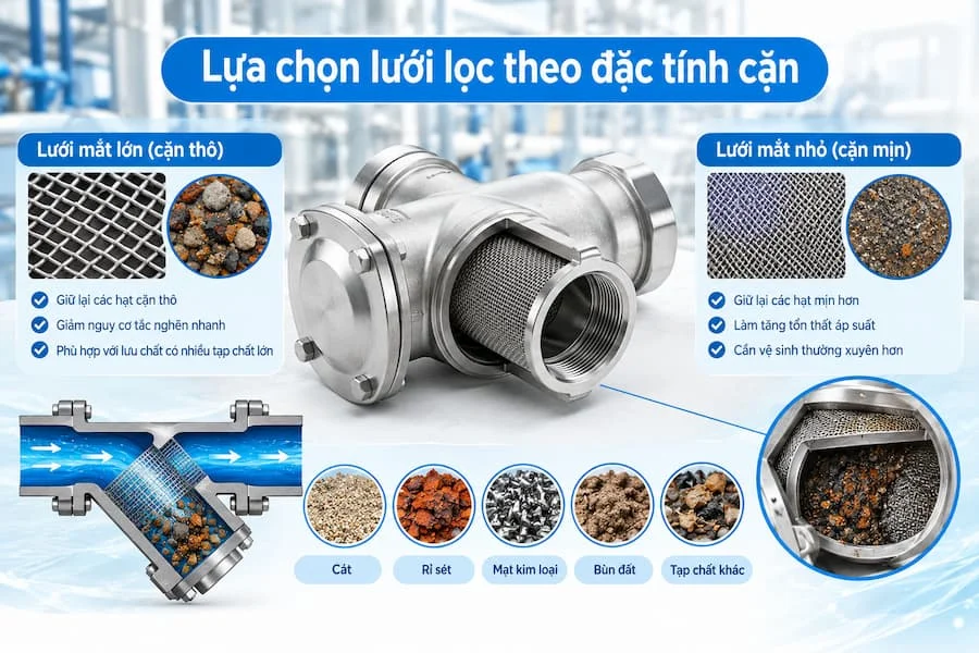 Lựa chọn lưới lọc theo đặc tính cặn