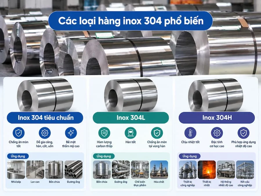 Các sản phẩm từ vật liệu inox 304