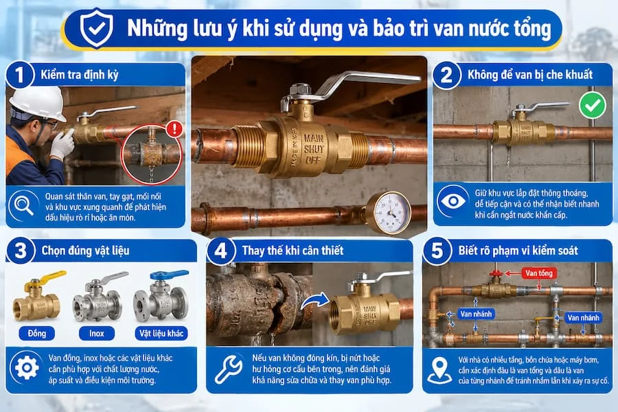 Những lưu ý khi sử dụng và bảo trì van nước tổng