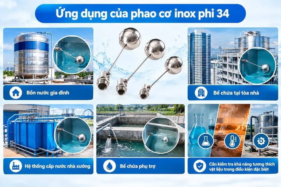 Ứng dụng thực tế van phao cơ inox 34