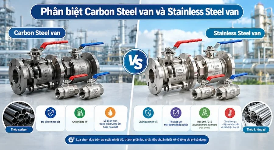 Phân biệt Carbon Steel van và Stainless Steel van