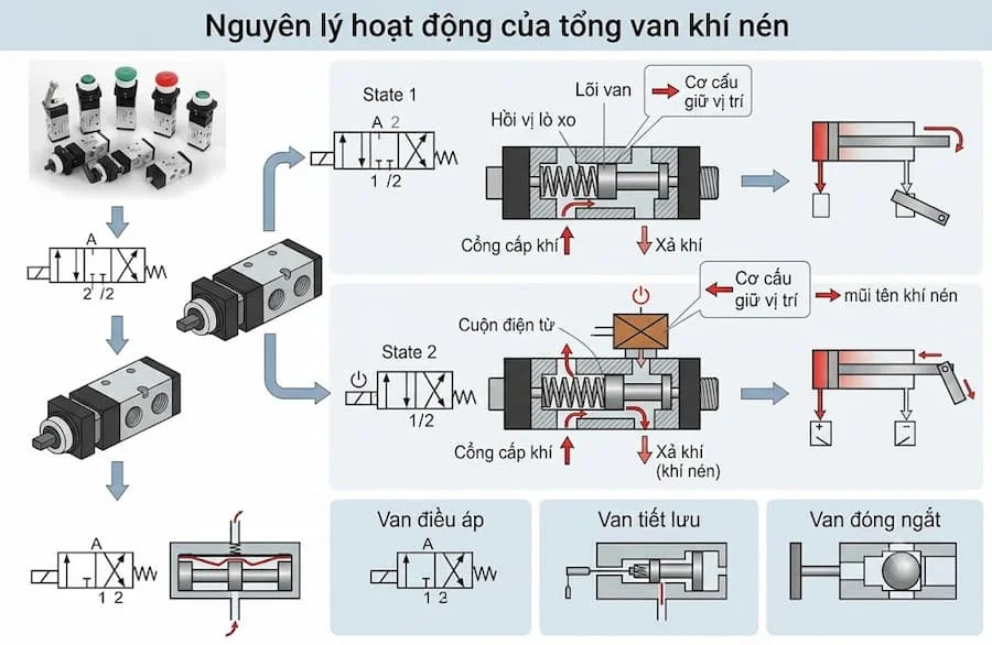 Nguyên lý hoạt động của tổng valve khí nén