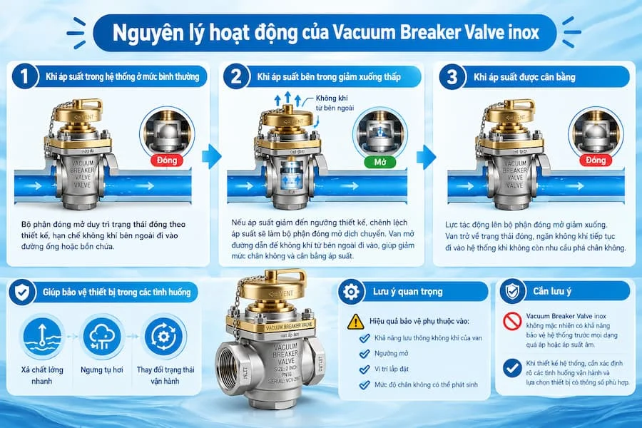 Nguyên lý hoạt động của Vacuum Breaker Valve inox