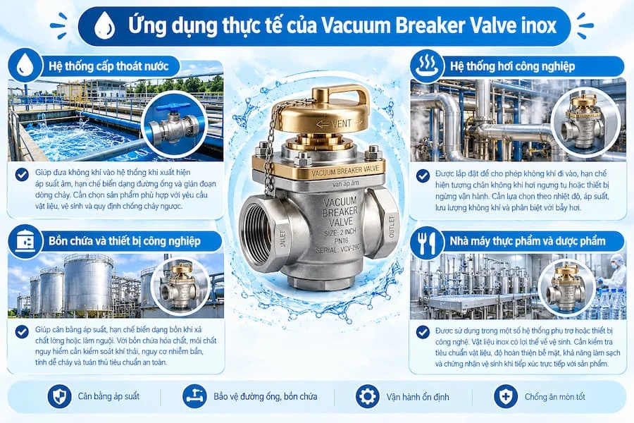 Ứng dụng thực tế của Vacuum Breaker Valve inox