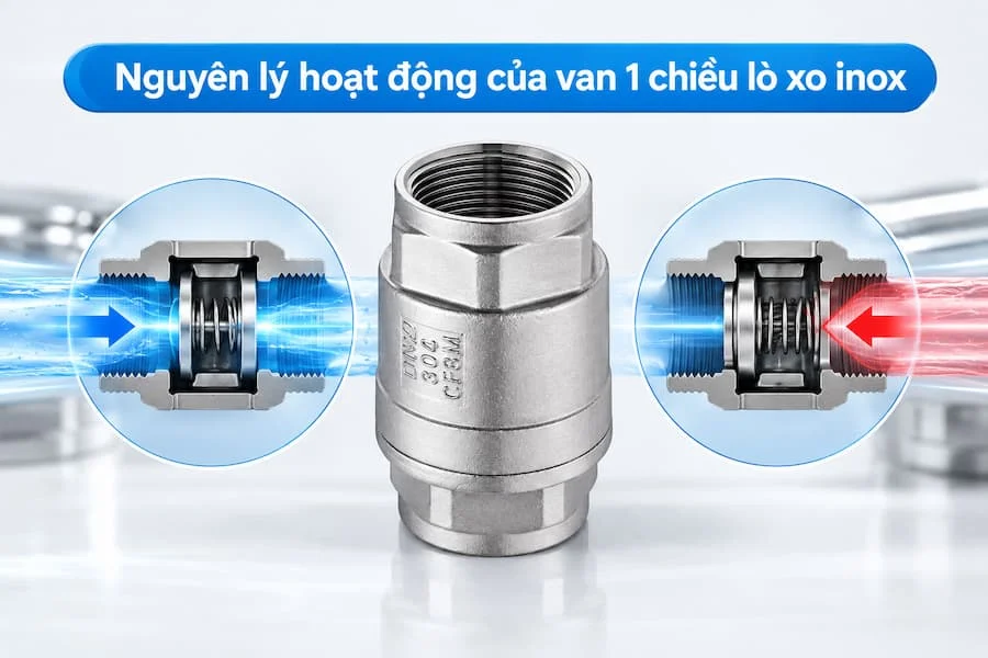 Nguyên lý hoạt động van một chiều lò xo