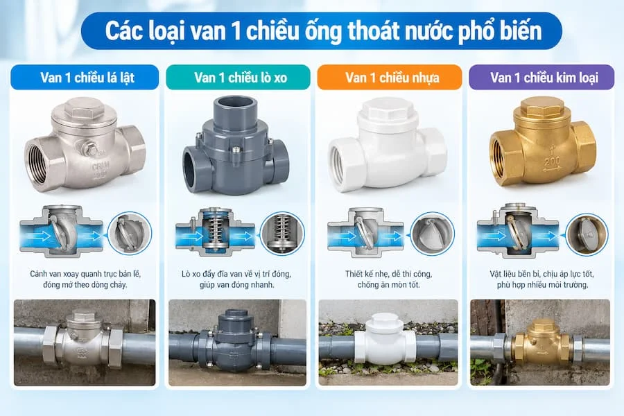 Các loại van một chiều ống thoát nước phổ biến