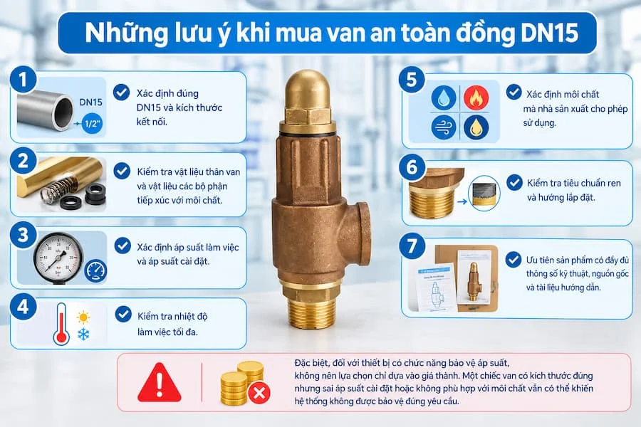 Những lưu ý khi mua van an toàn đồng DN15