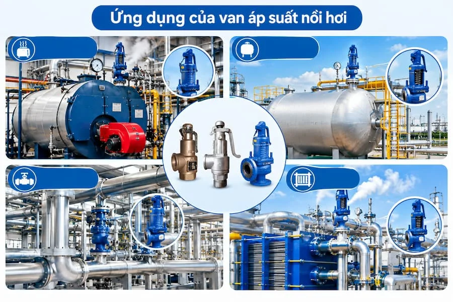 Ứng dụng valve áp suất nồi hơi
