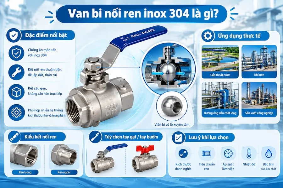 Tổng quan sản phẩm valve bi nối ren inox 304
