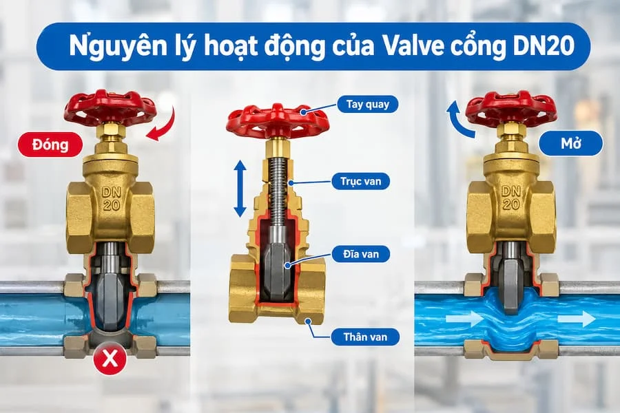 Nguyên lý hoạt động của Valve cổng DN20