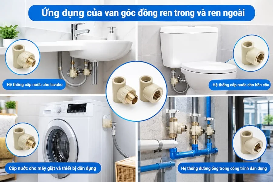 Ứng dụng của valve góc đồng ren trong và ren ngoài