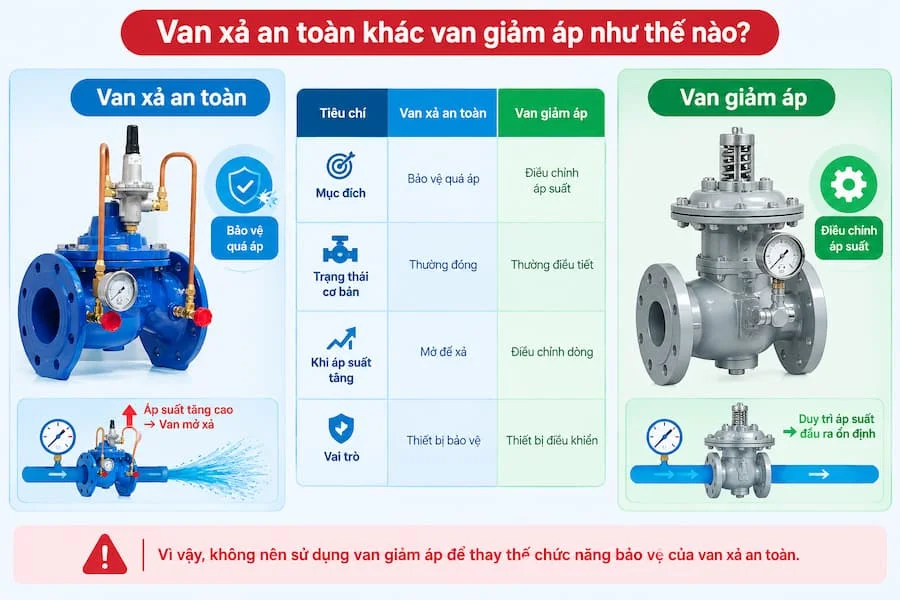 So sánh Van xả an toàn khác van giảm áp