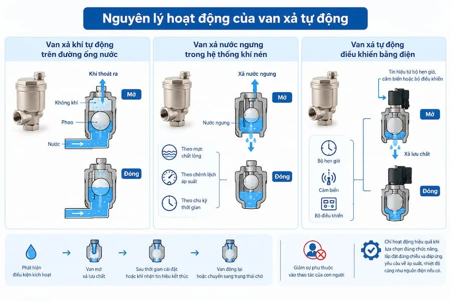 Nguyên lý hoạt động của van nước xả tự động