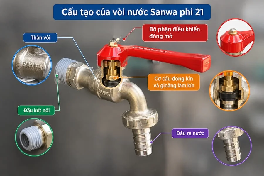 Cấu tạo vòi nước phi 21
